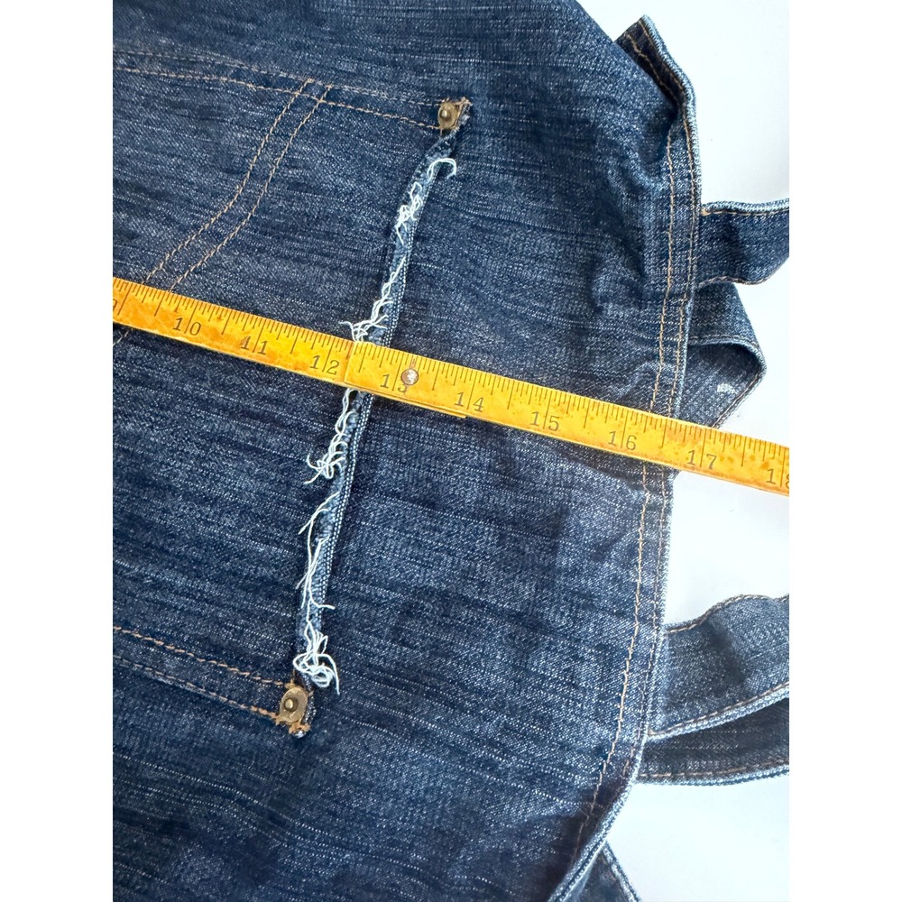 Upcycled Dark Wash Denim Tote Bag Frayed Pocket Indigo Blue Cotton Shoulder Bag - Picture 6 of 6